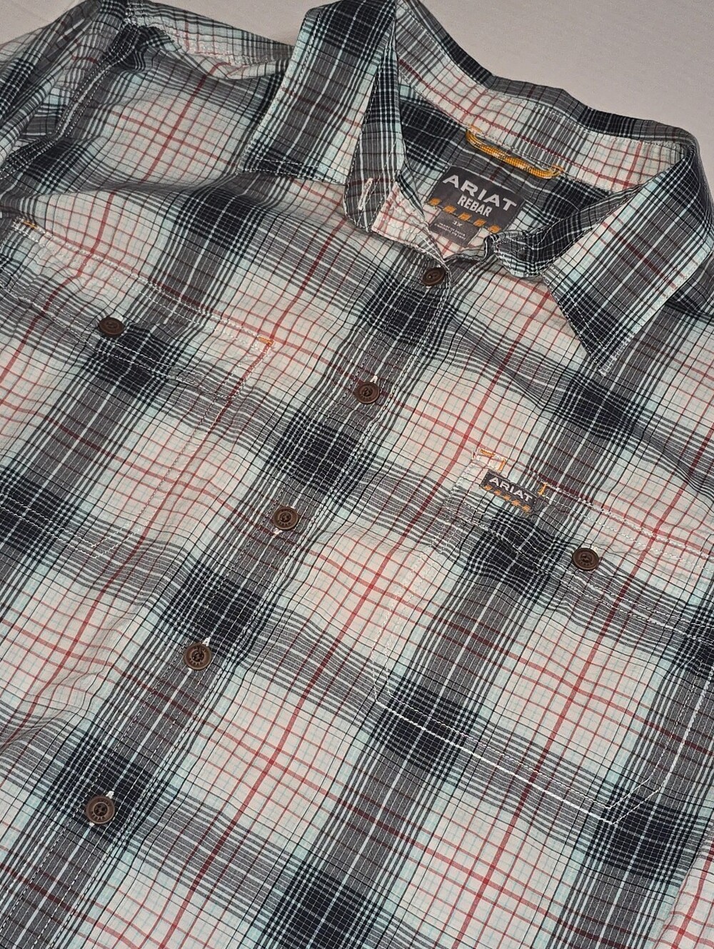 Ariat Rebar Men's 3X Long Sleeve Button Up Plaid Work Shirt Blue White Red